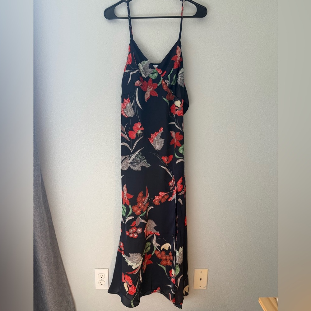 Indigo tropical floral asymmetrical midi dress NWT
